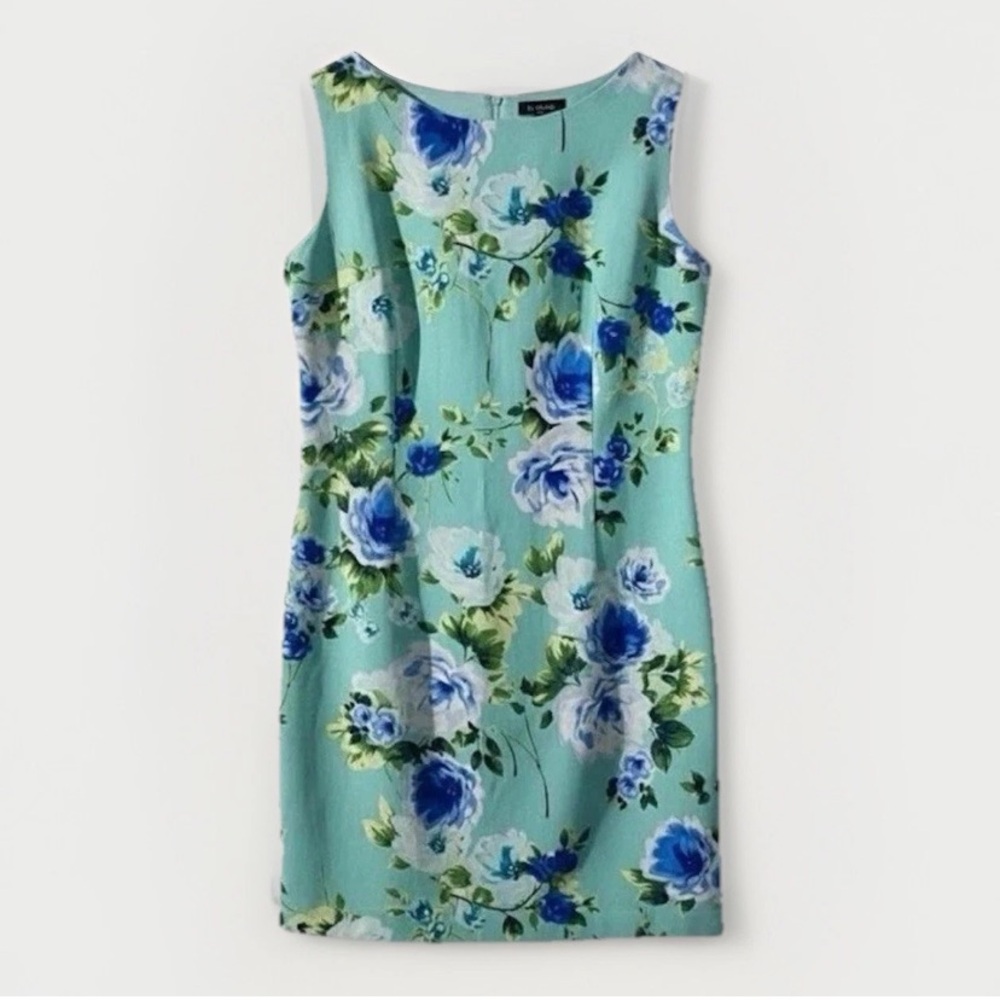 Amanda Lane Mint Floral Sheath Dress with Blue Blooms